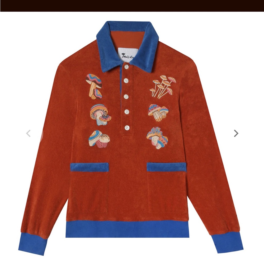 Tombolo Size MEDIUM Terry Mushroom Embroidered Pullover